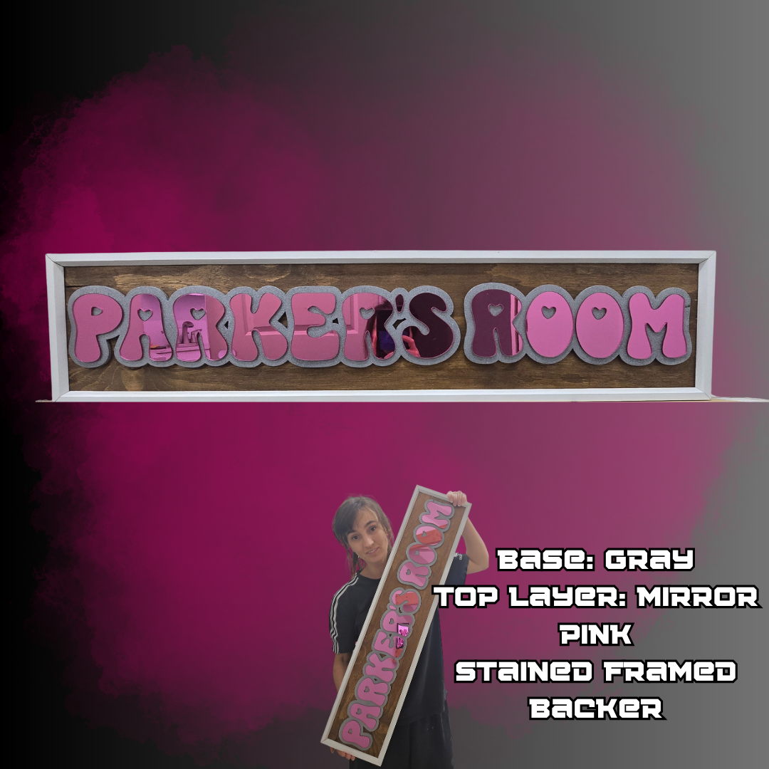 Acrylic Double Layet Text sign- with optional Framed backer