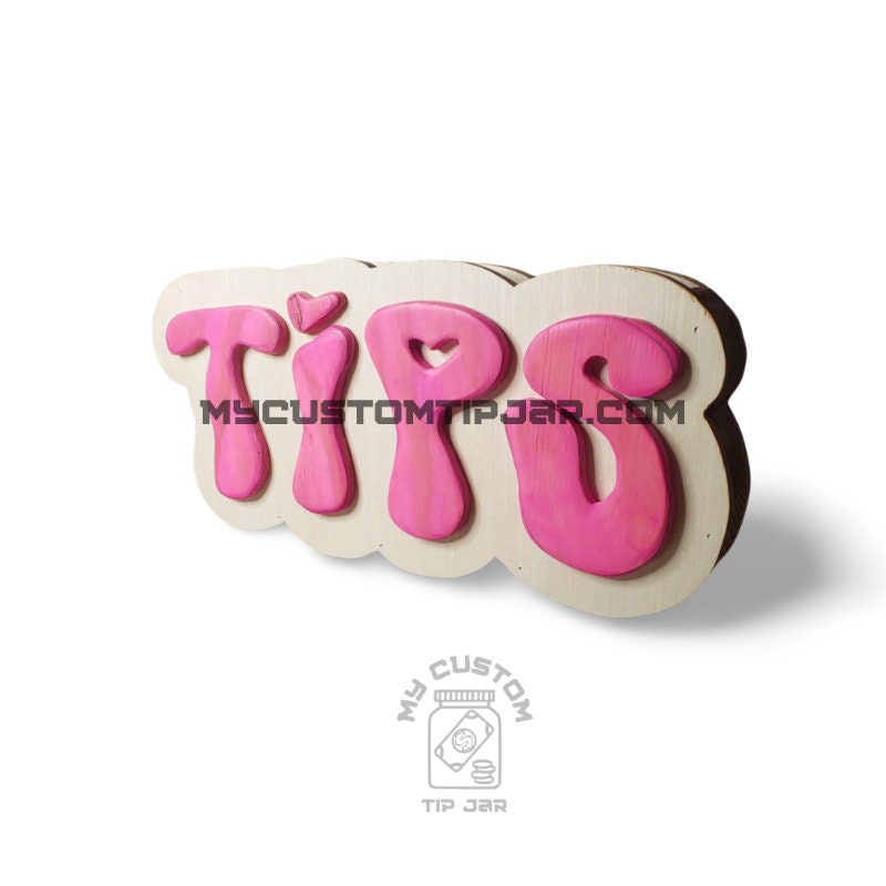 Handmade pink Tip Jar wooden handcut Bartender MUA nail tech street performer
