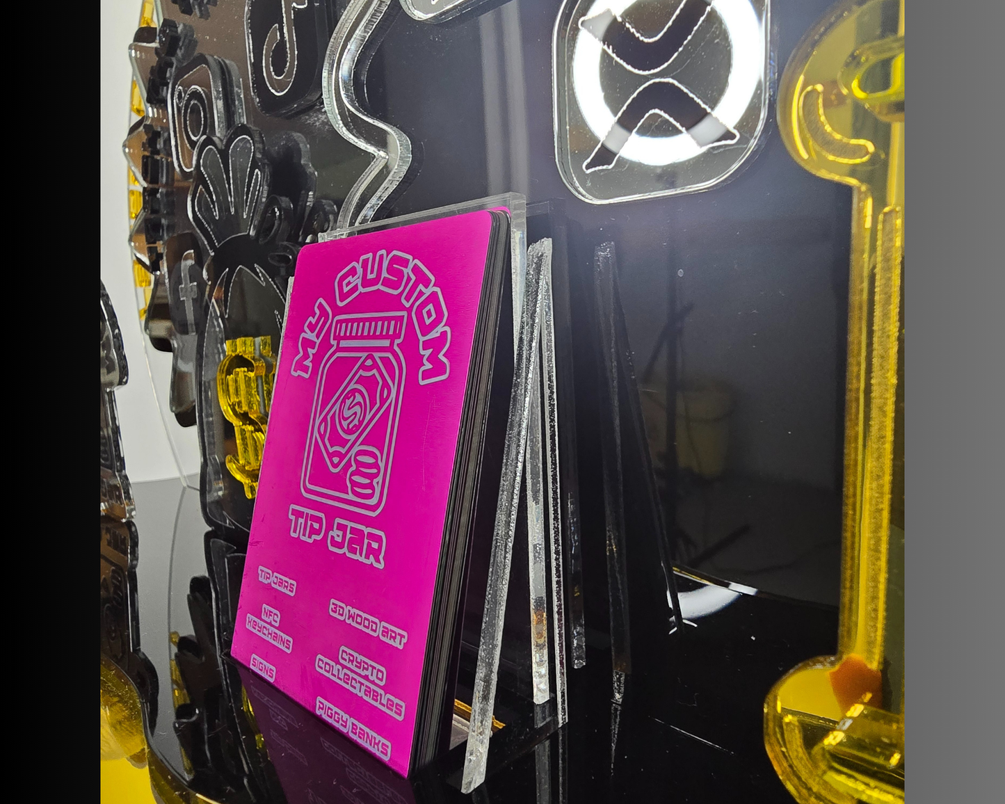 LARGE NFC smart payment/follow stand- 6 panels + business card holder - Custom Acrylic Branding Display