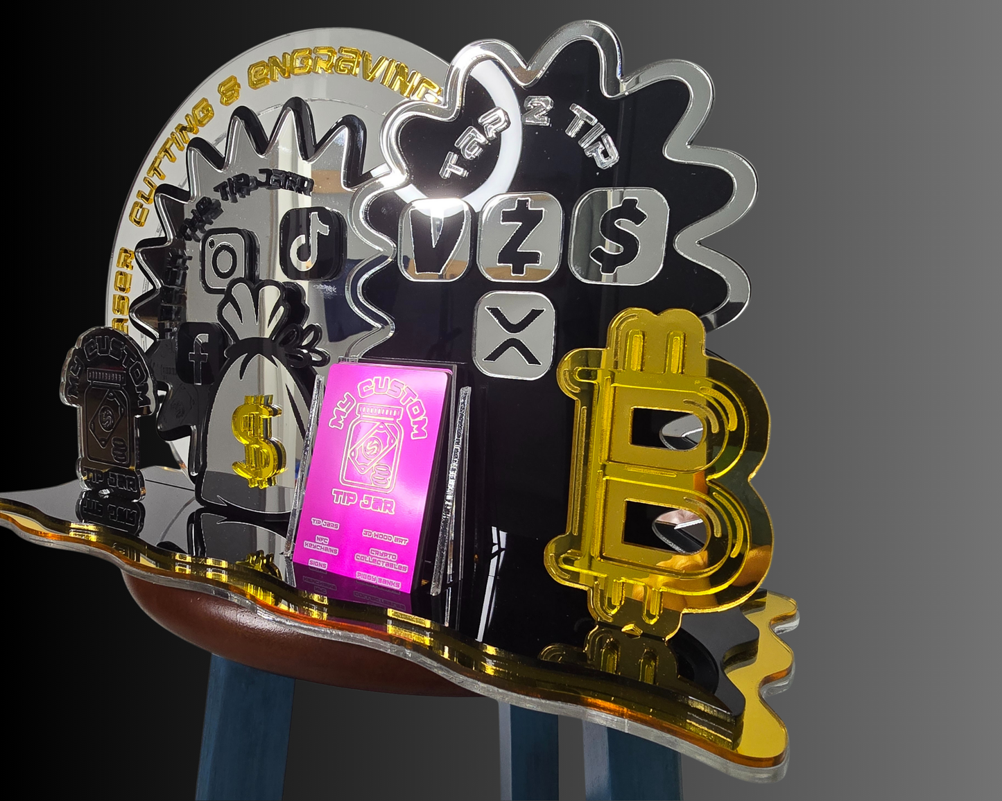 LARGE NFC smart payment/follow stand- 6 panels + business card holder - Custom Acrylic Branding Display