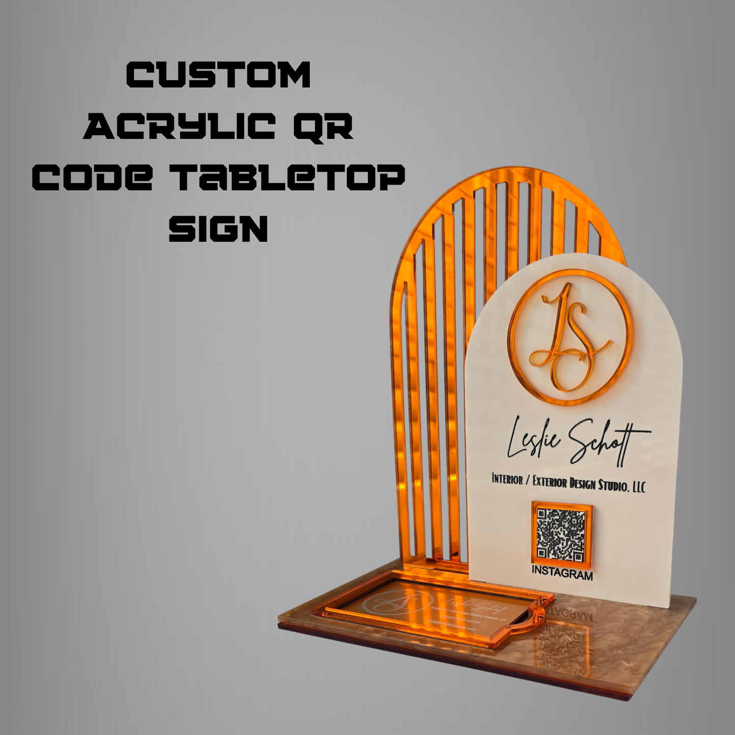 Custom Acrylic QR Code Tabletop Sign – Double Arch w/ card holder