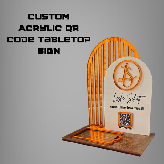 Custom Acrylic QR Code Tabletop Sign – Double Arch w/ card holder