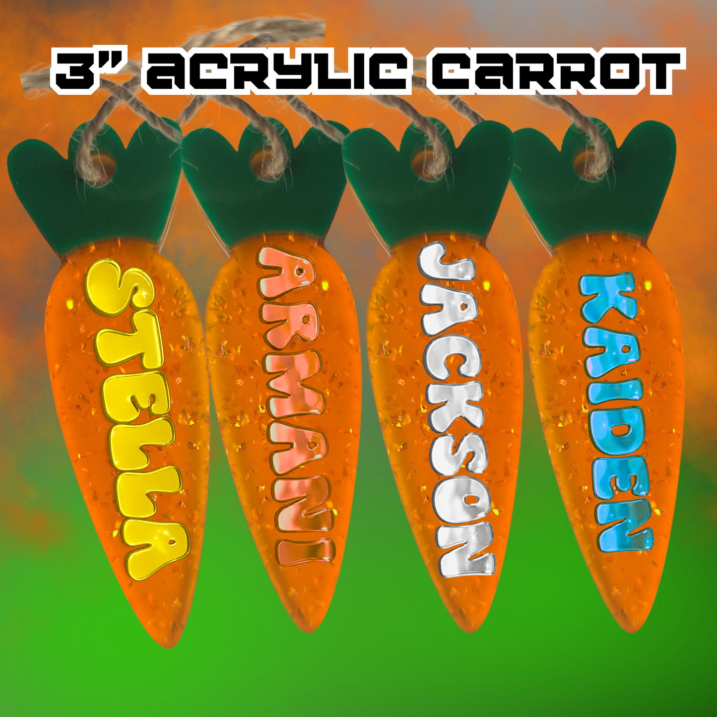 Custom Acrylic Carrot Keychain with Raised Acrylic Name – Personalized Easter Basket Tag
