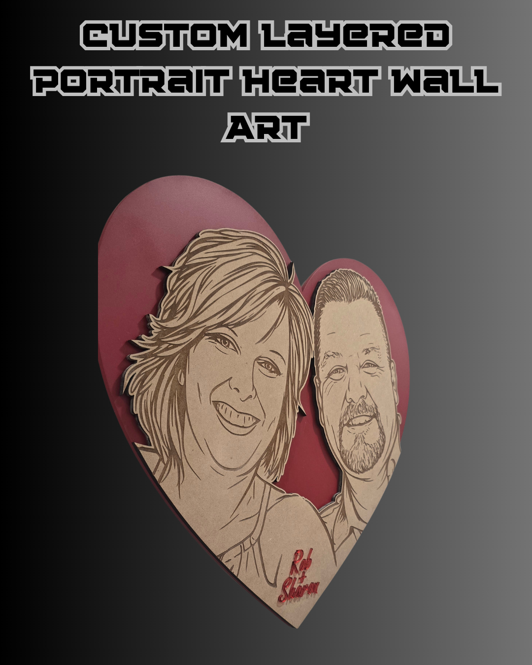 Custom Layered Portrait Heart Wall Art