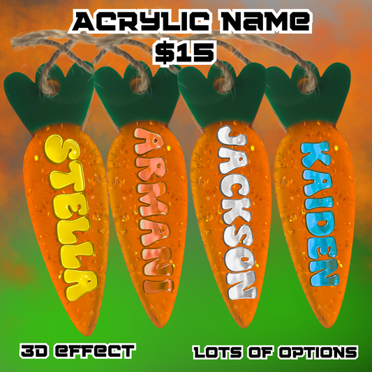 Custom Acrylic Carrot Keychain with Raised Acrylic Name – Personalized Easter Basket Tag