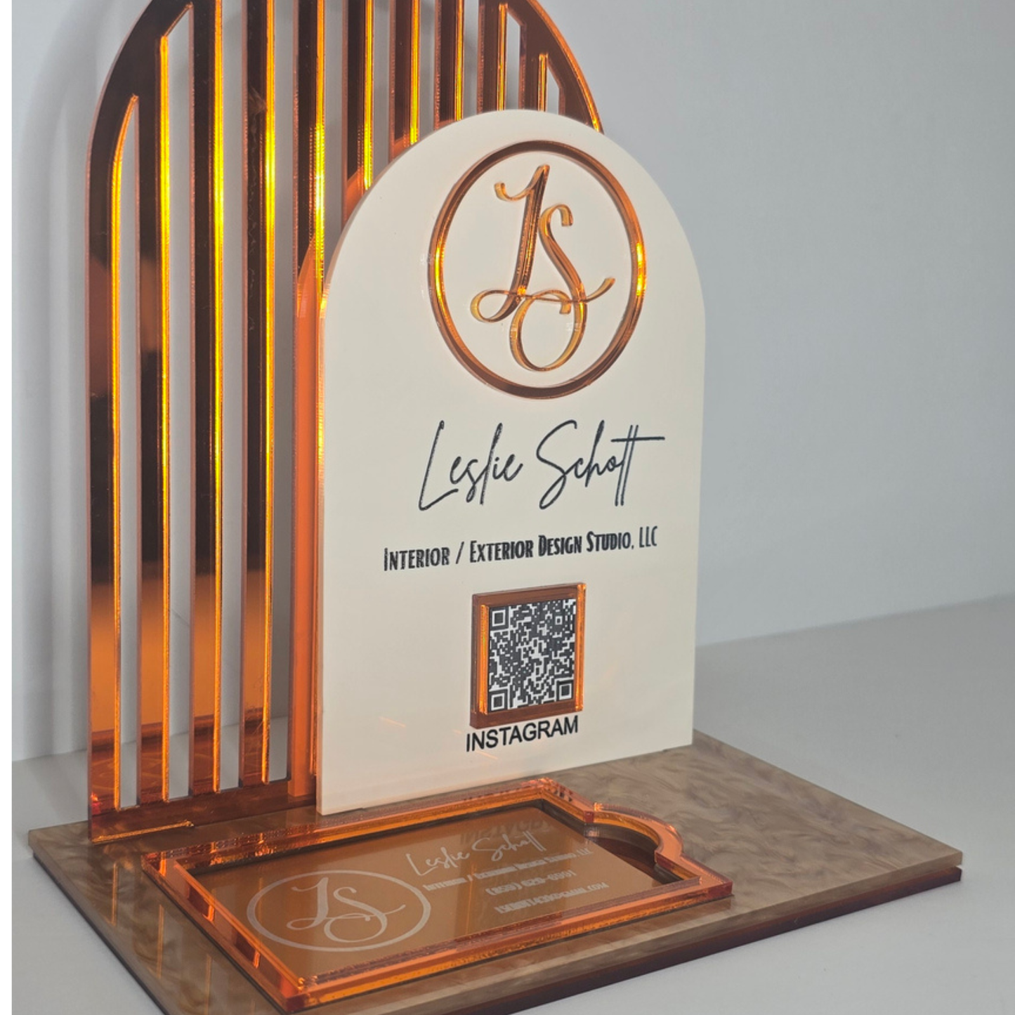 Custom Acrylic QR Code Tabletop Sign – Double Arch w/ card holder
