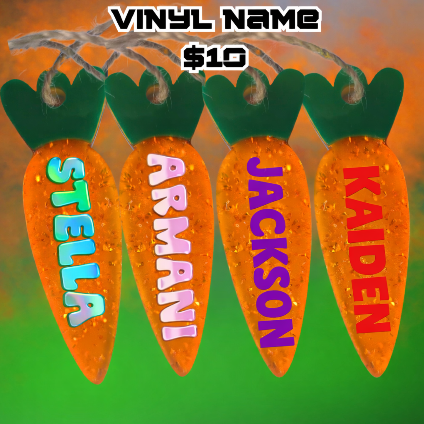 Custom Acrylic Carrot Keychain with Vinyl Name – Personalized Easter Basket Tag