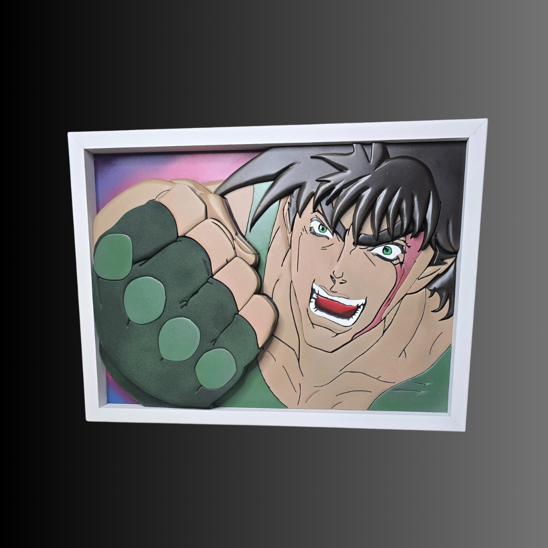 Joseph Joestar 3D Wood Art – Handcrafted Anime Shadowbox Frame