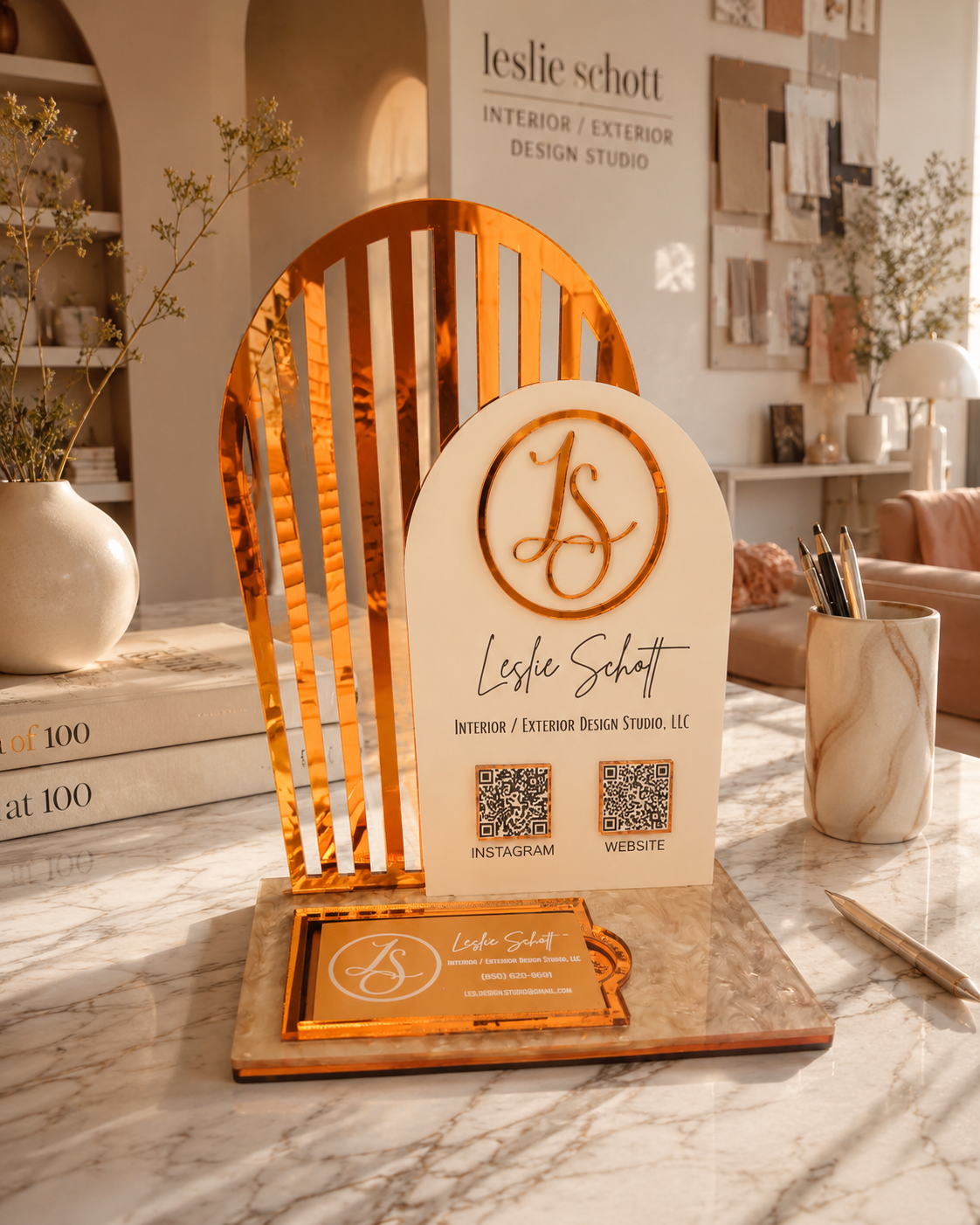 Custom Acrylic QR Code Tabletop Sign – Double Arch w/ card holder