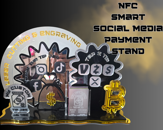 LARGE NFC smart payment/follow stand- 6 panels + business card holder -  Custom Acrylic Branding Display