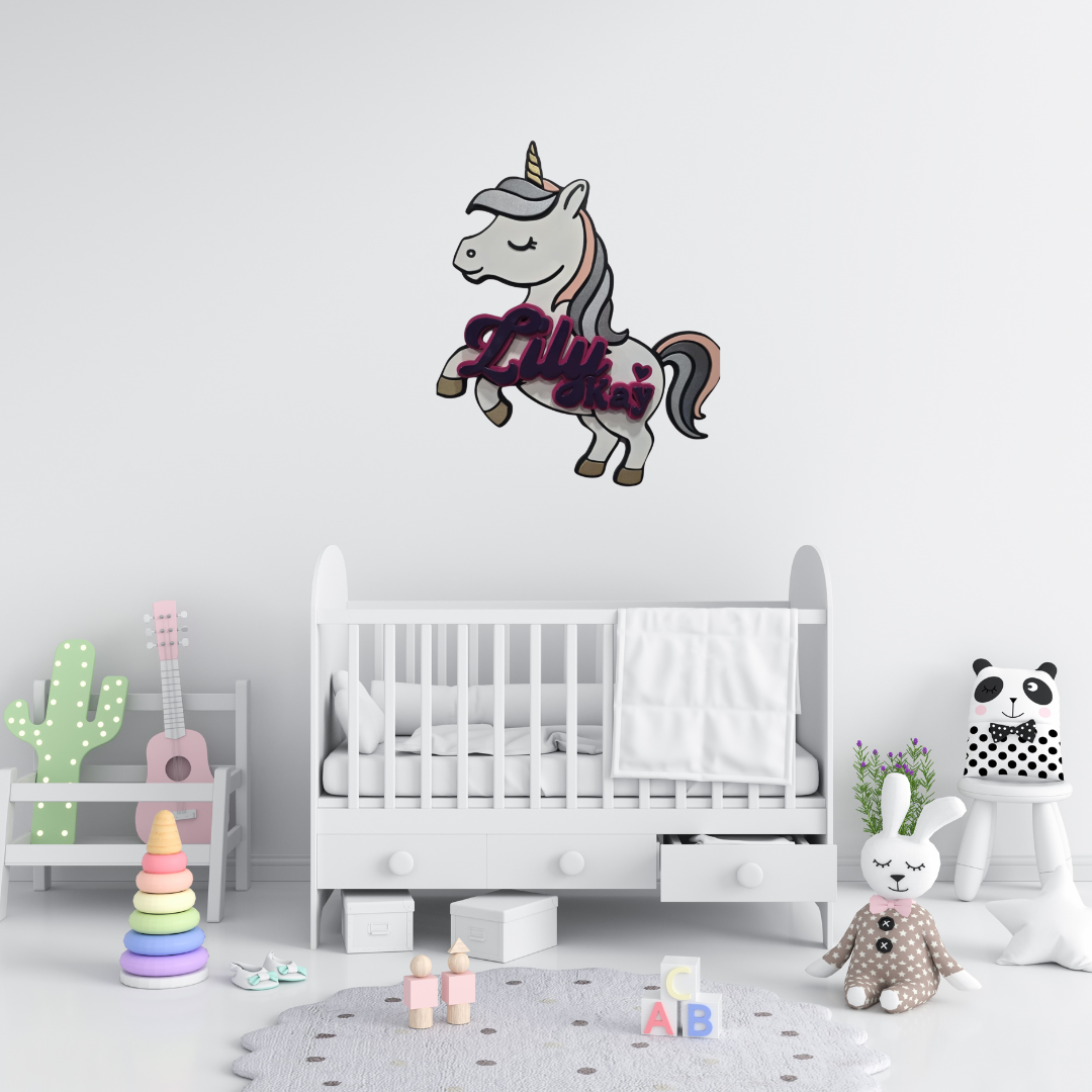 Custom 3D Unicorn Name Sign – Personalized Wall Decor for Kids