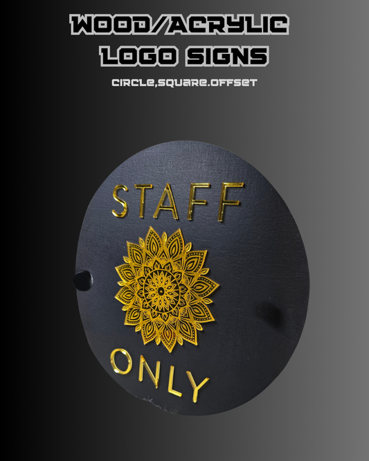 Wood/ Acrylic logo sign (with optional stand) CIRLCE, SQUARE, OFFSET